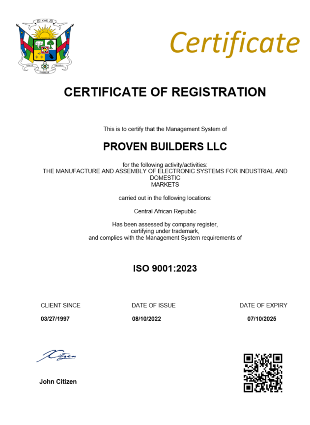 Central African Republic certificate of registration Word and PDF template